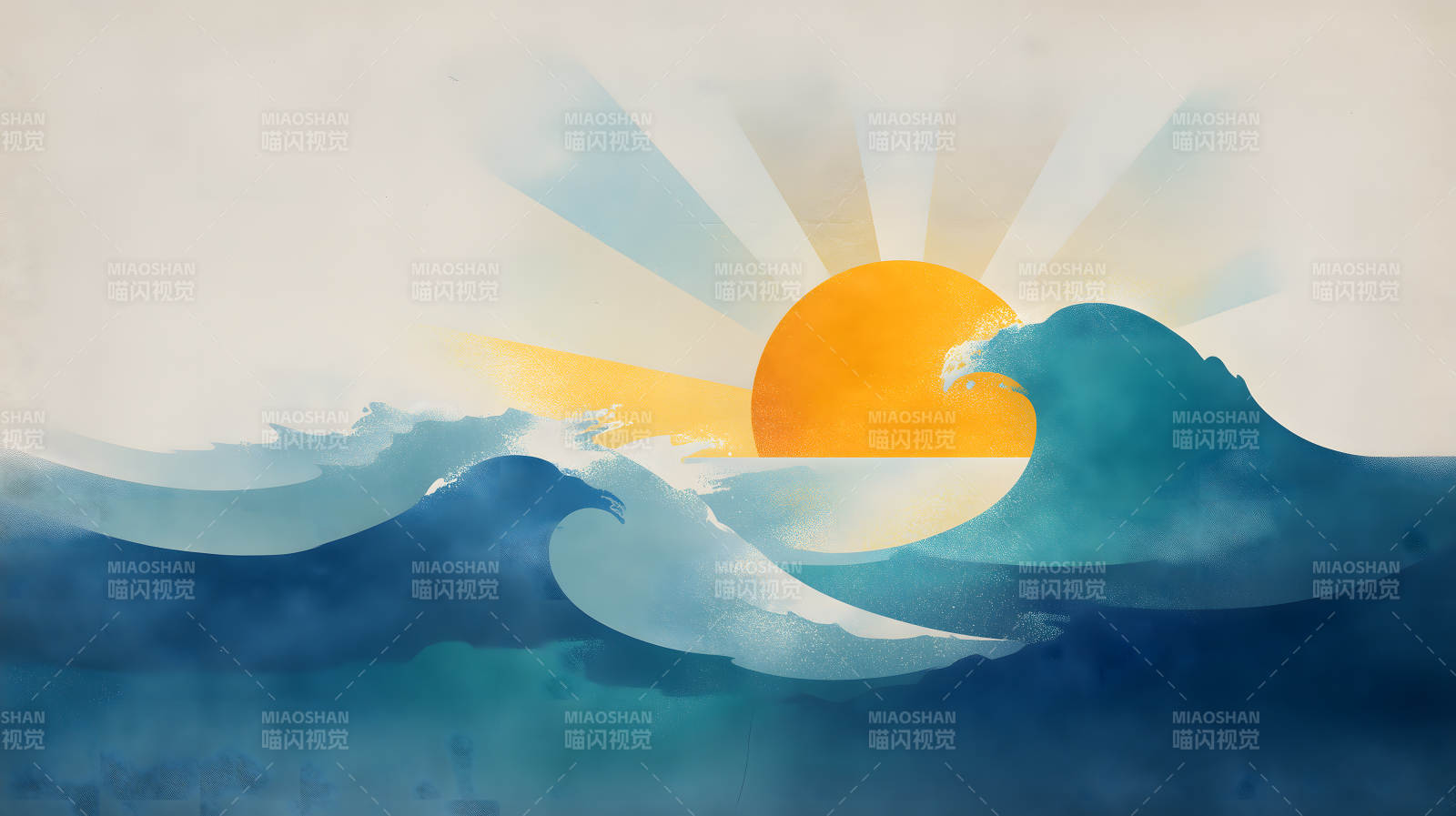 阳光海浪的抽象画图片