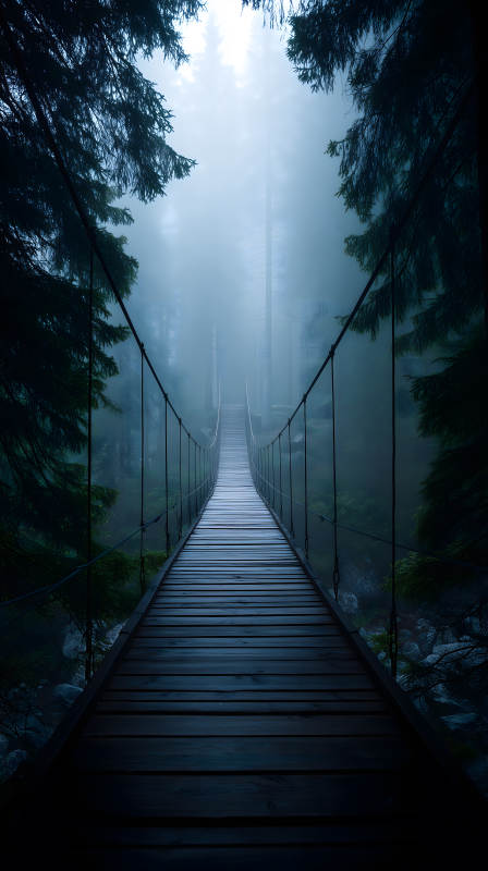 森林迷雾吊桥探险图片