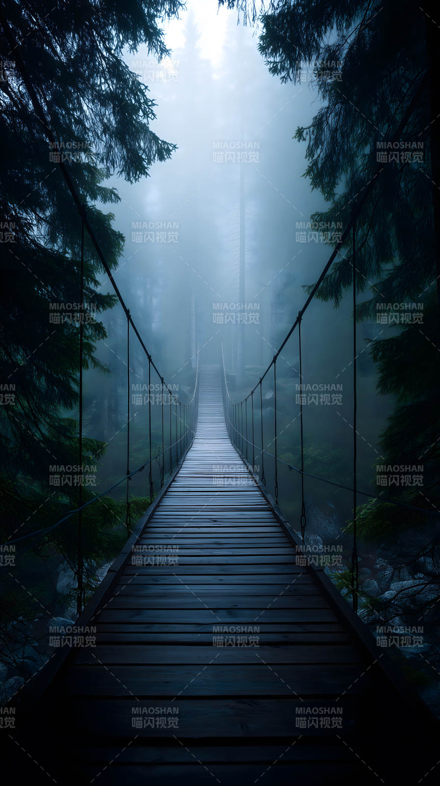 森林迷雾吊桥探险图片