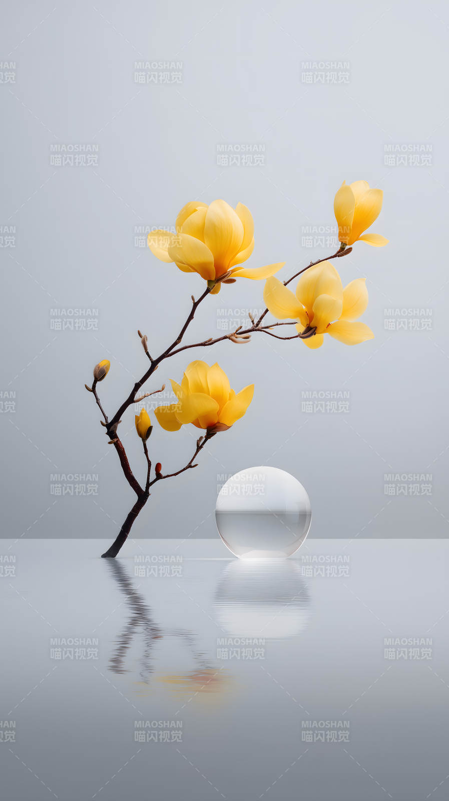 黄色花朵与玻璃球图片