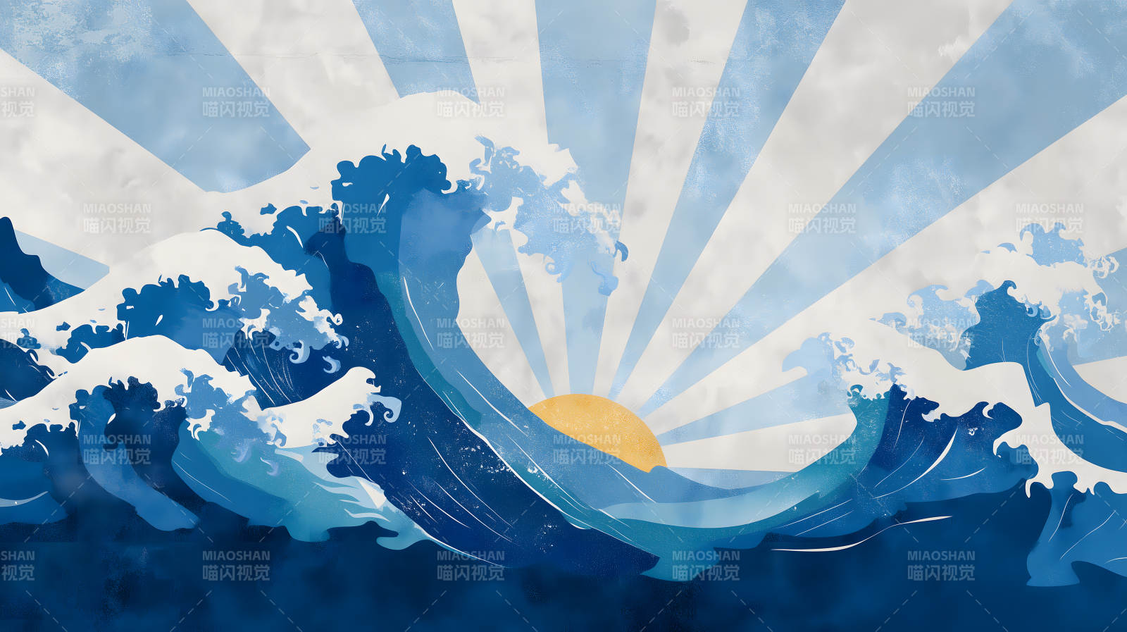 海浪日出唯美壁画图片