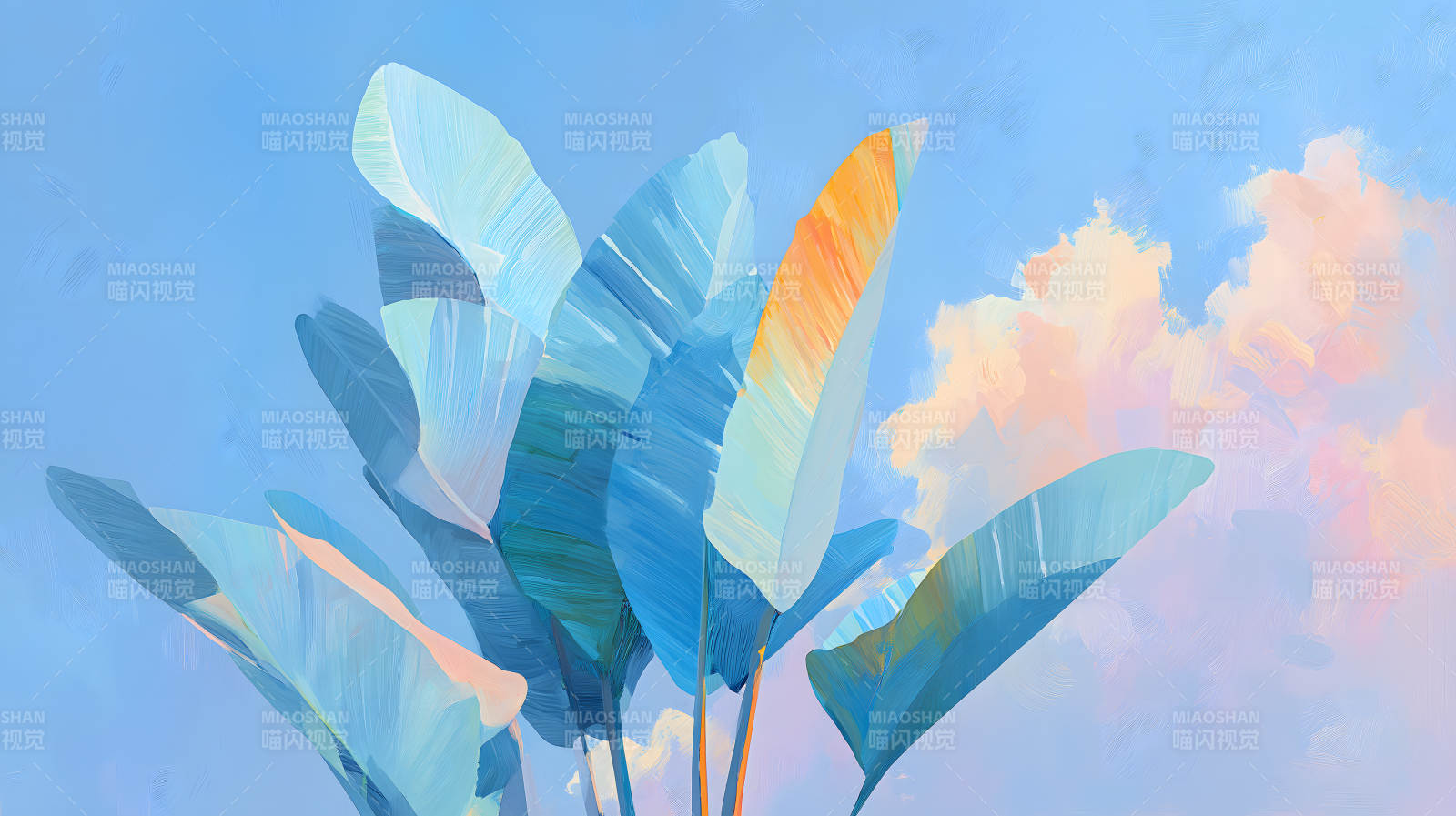 蓝叶衬彩云图片