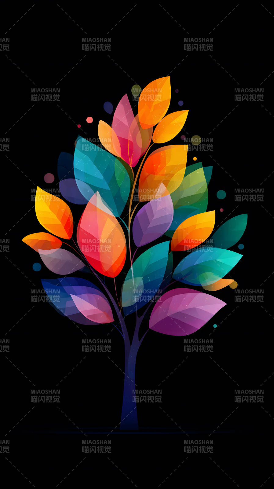 彩色树叶黑背景图片