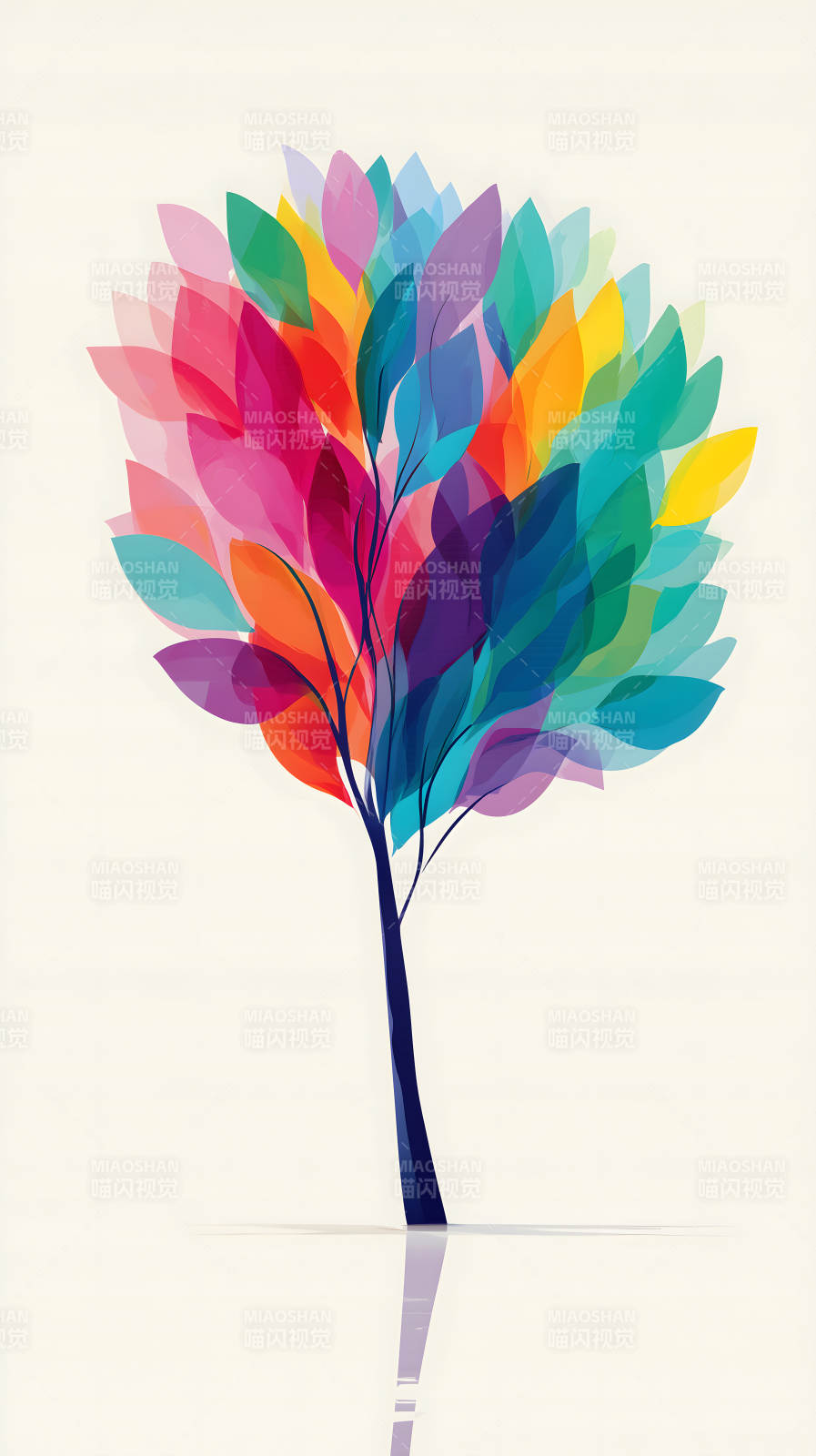 彩色叶子树简约图画图片