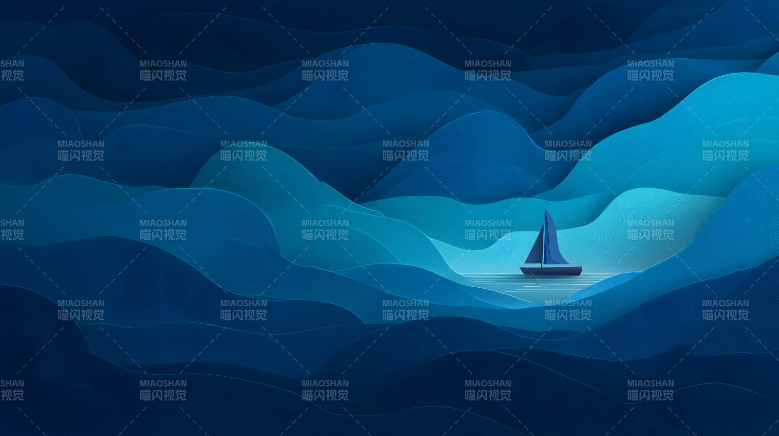 蓝色海洋上的小船图片