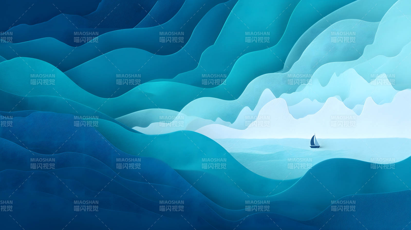 蓝色海洋与帆船图片