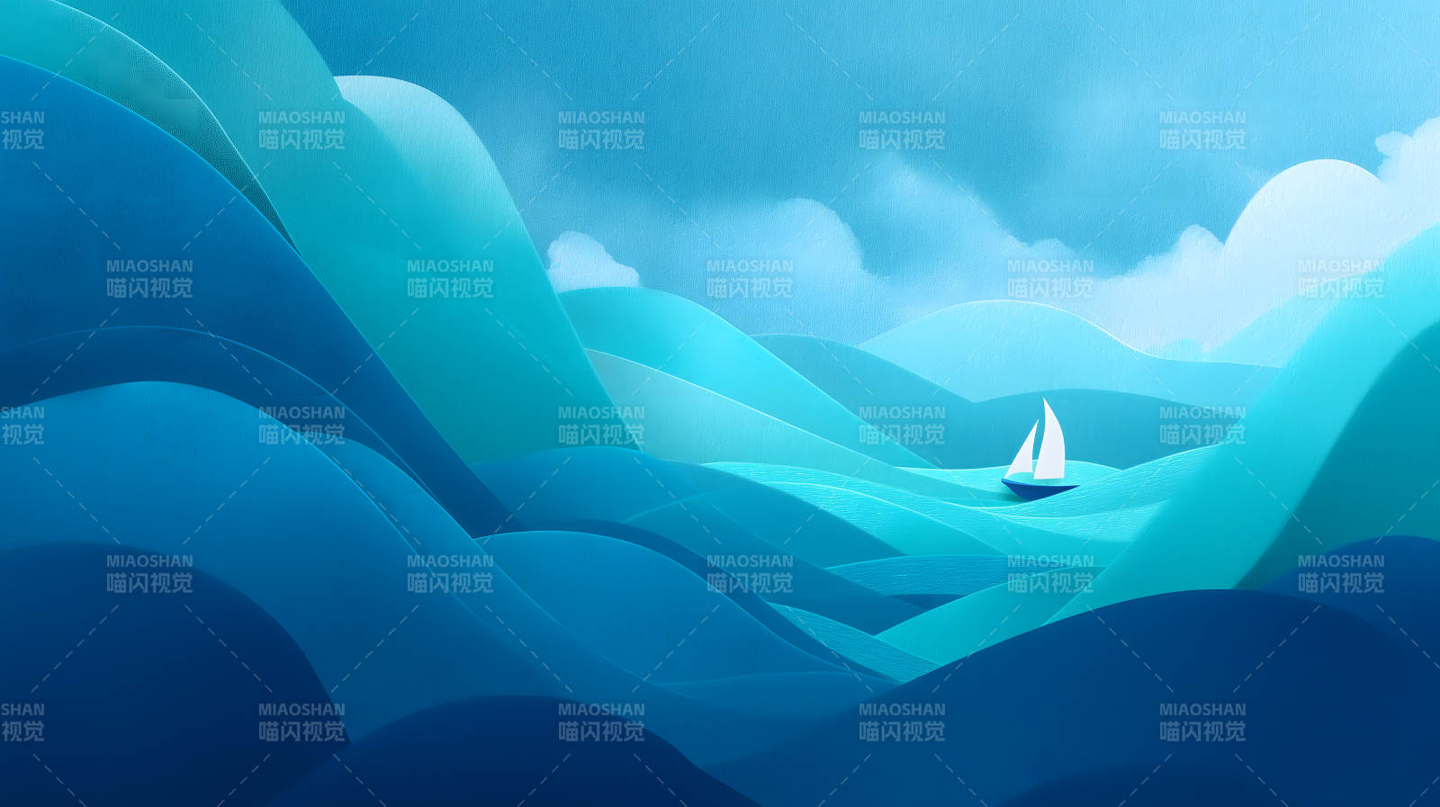 蓝色海洋小帆船风景图图片