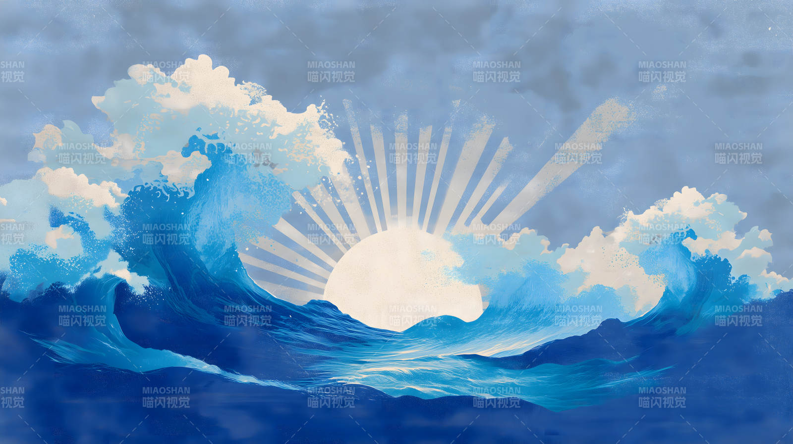 海浪与旭日东升图片