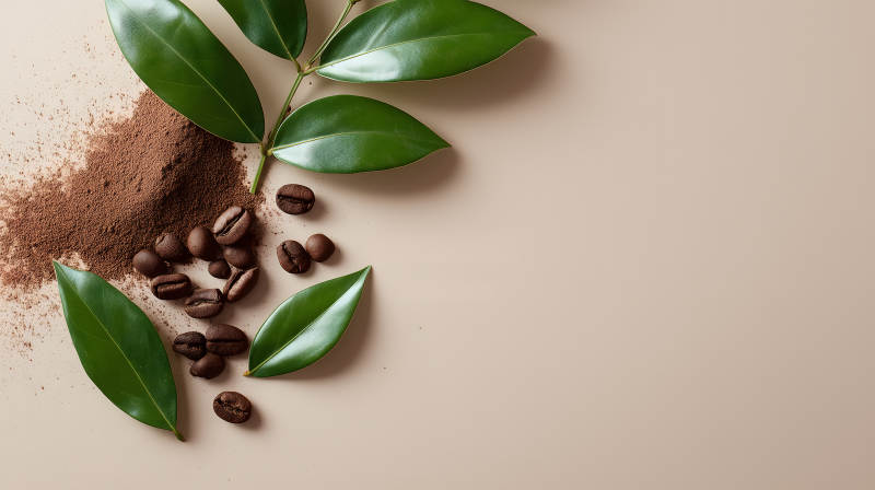 咖啡与绿叶静物摄影图片