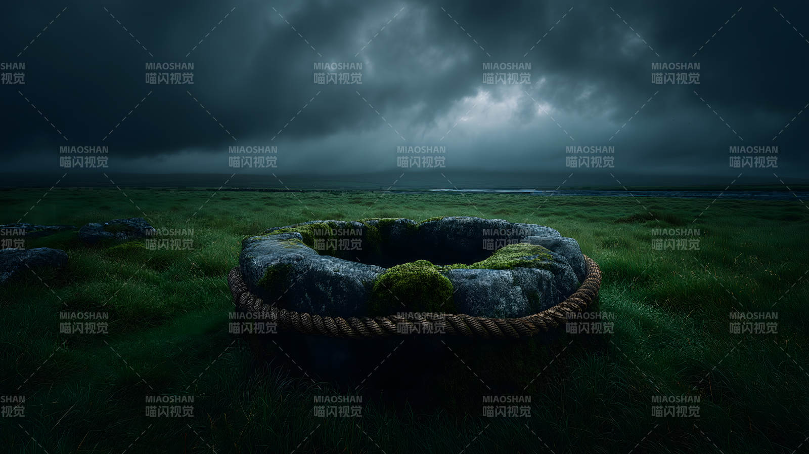 荒凉古井阴云密布图片