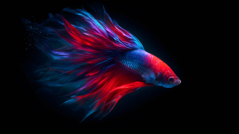 绚丽的斗鱼游动在黑暗中图片