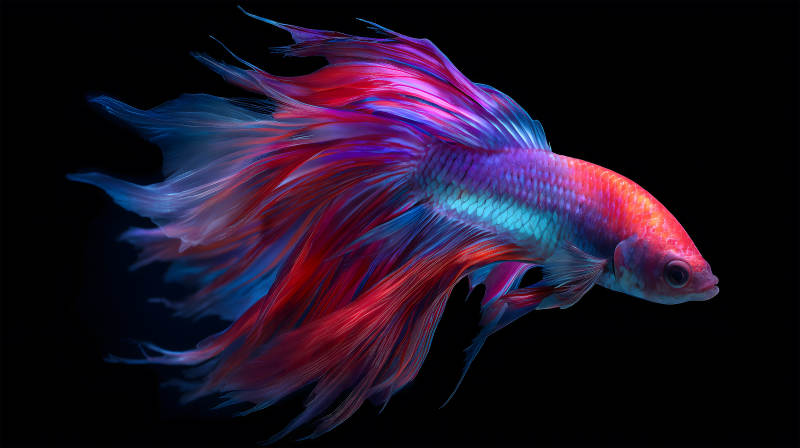 绚丽缤纷的斗鱼在黑暗中舞动图片