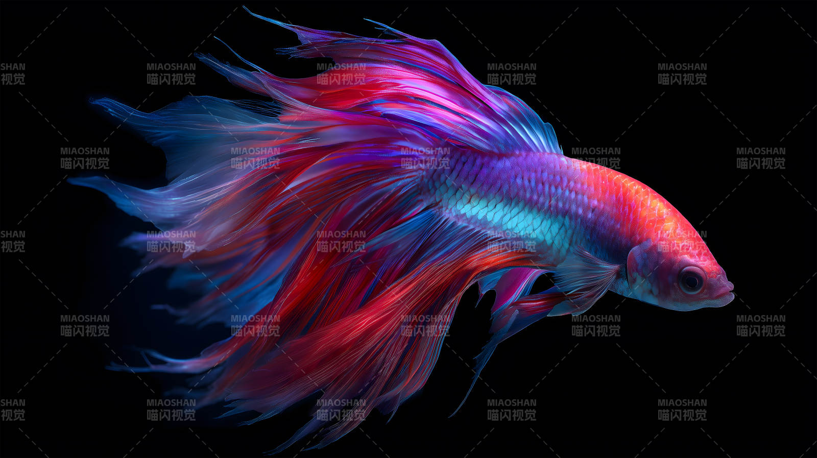 绚丽缤纷的斗鱼在黑暗中舞动图片