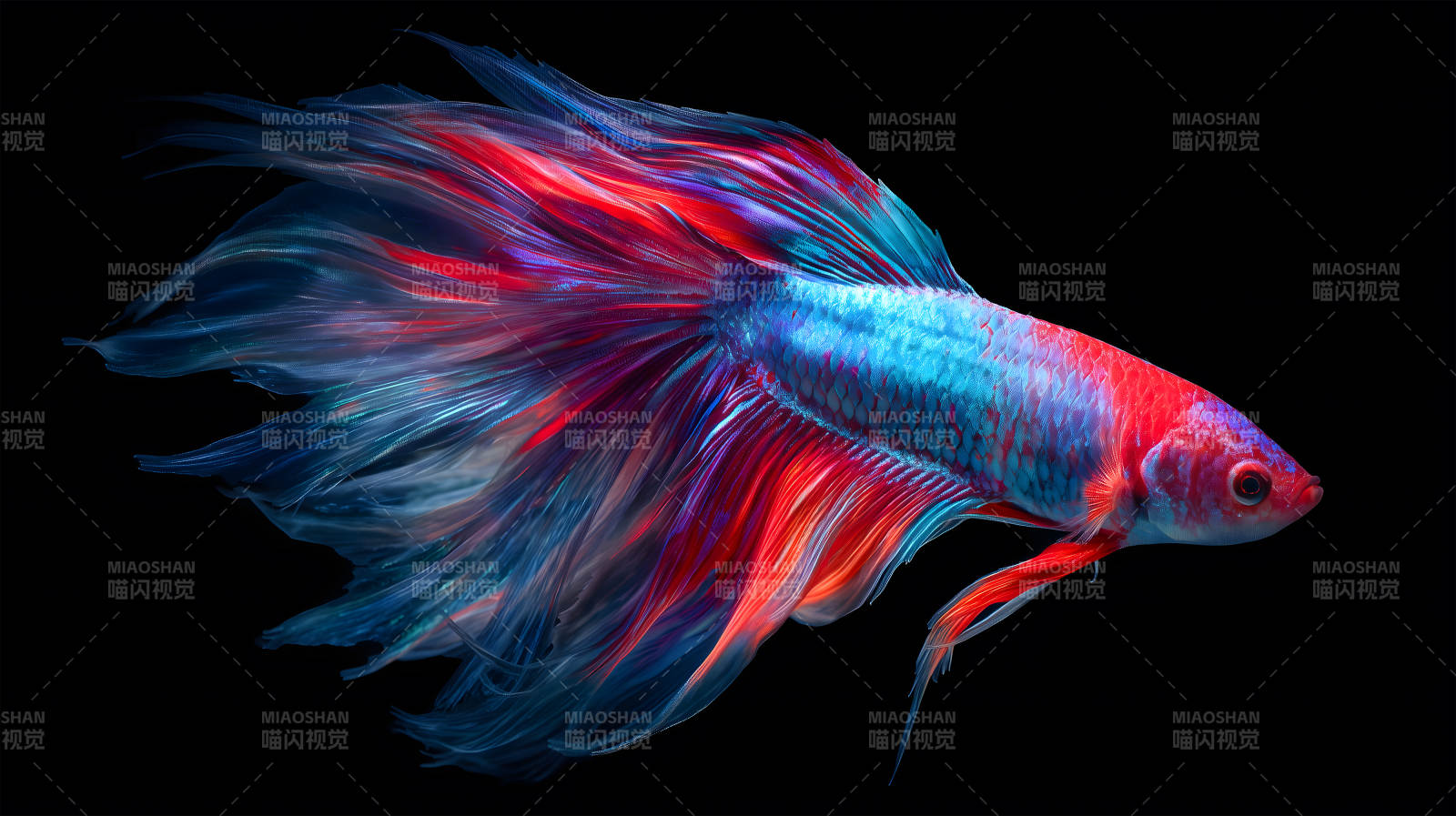 彩色斗鱼在黑色背景下图片