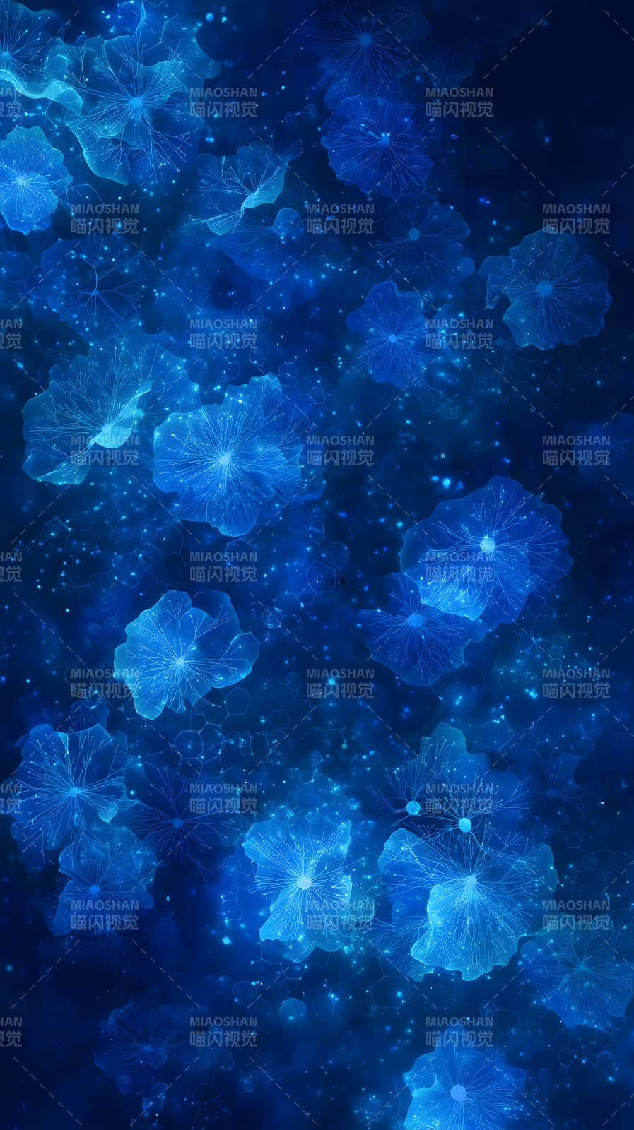 蓝色星云中晶莹花朵图片