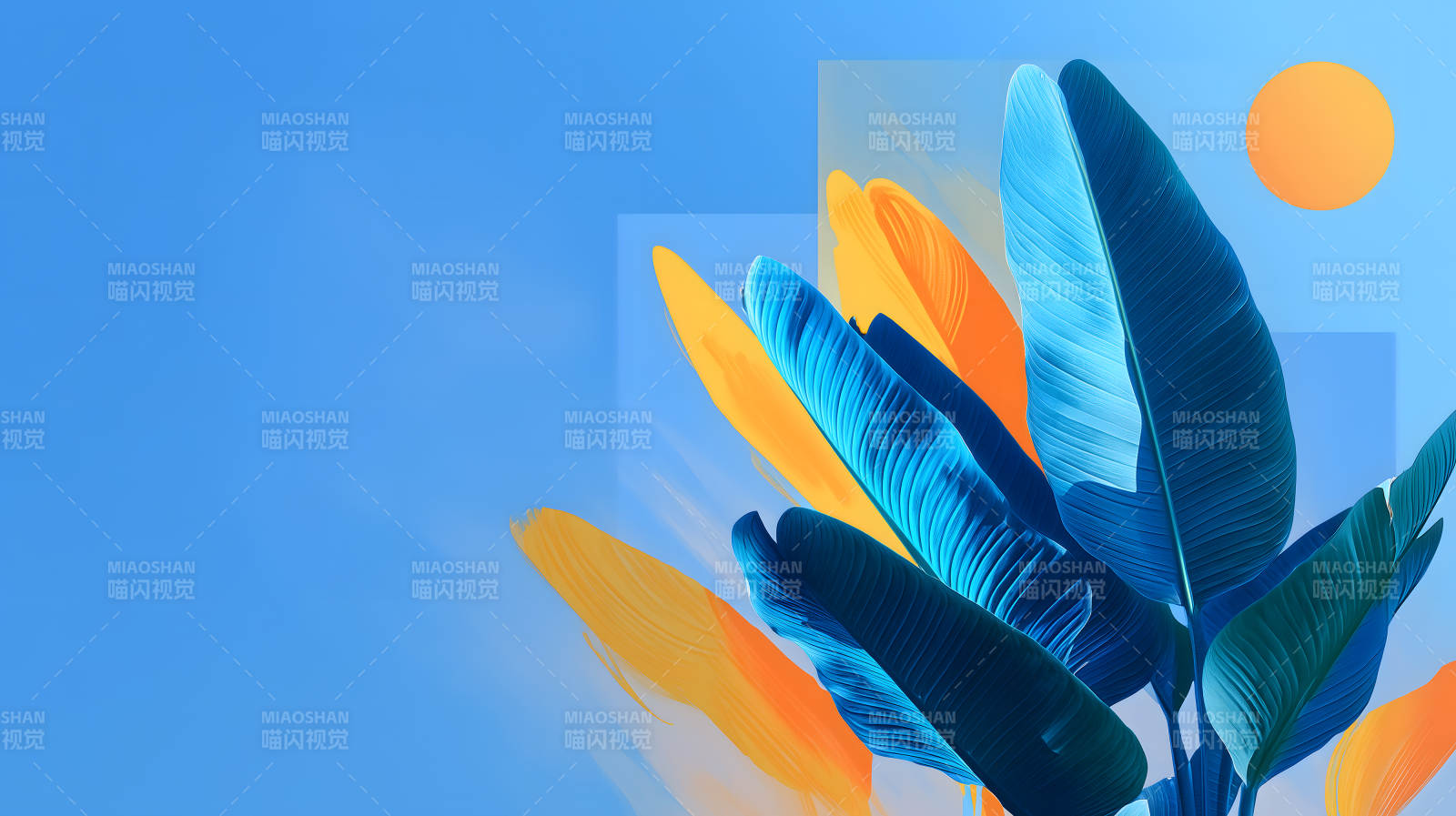 蓝叶黄日绚丽风光图片