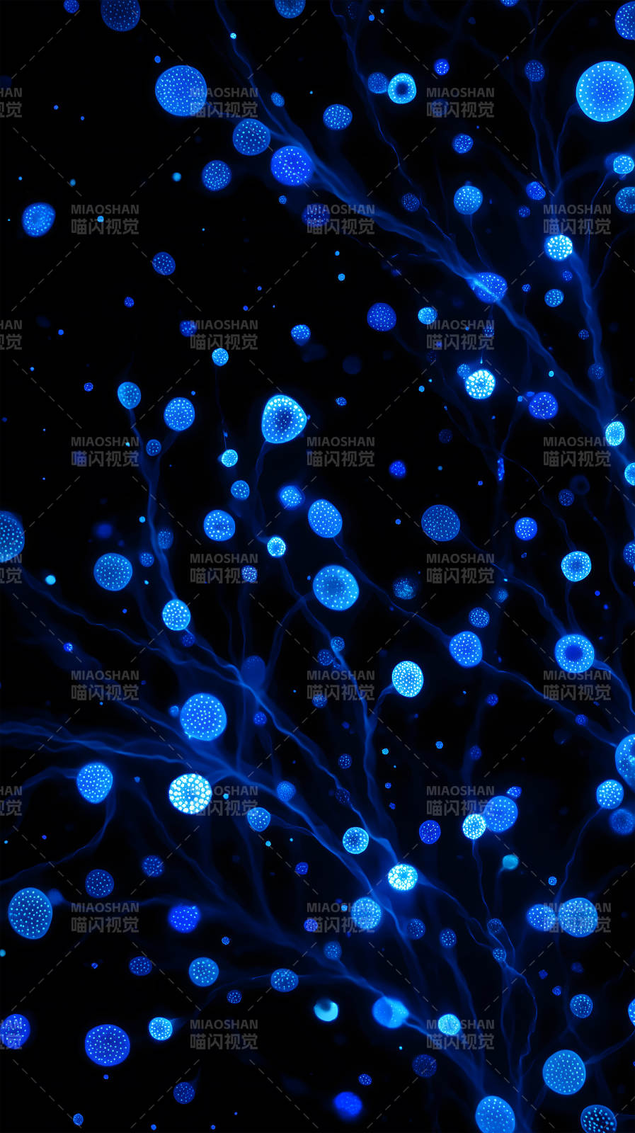 蓝色光球绽放黑夜图片