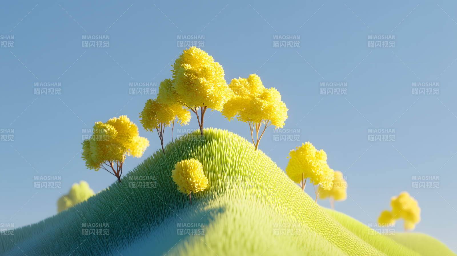 卡通山丘与黄树图片