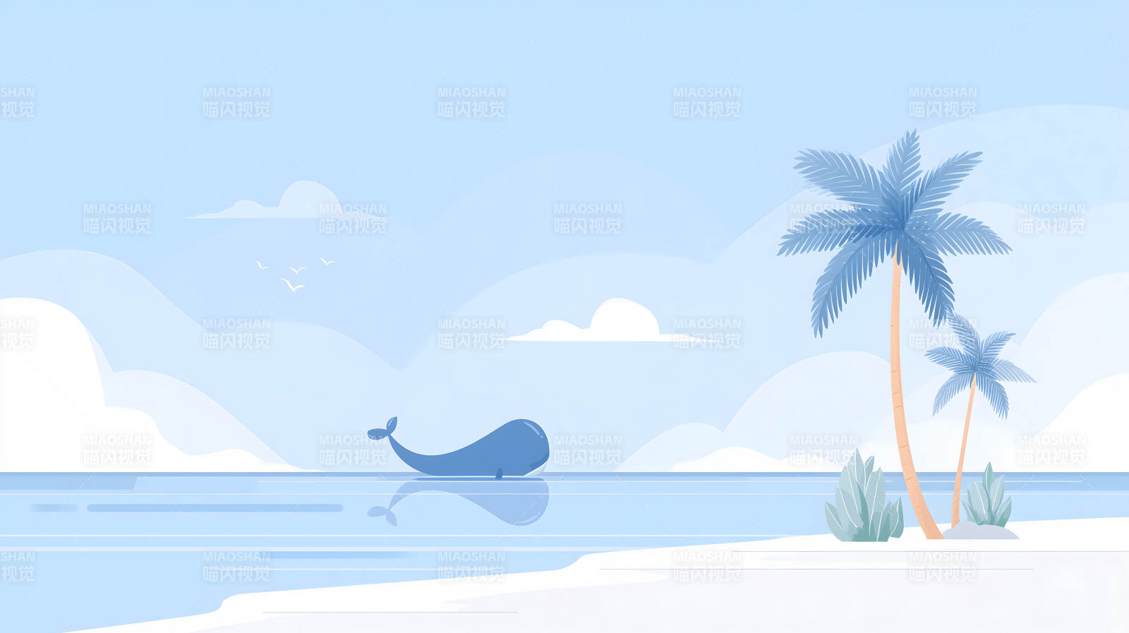 海边鲸鱼棕榈树风景图图片