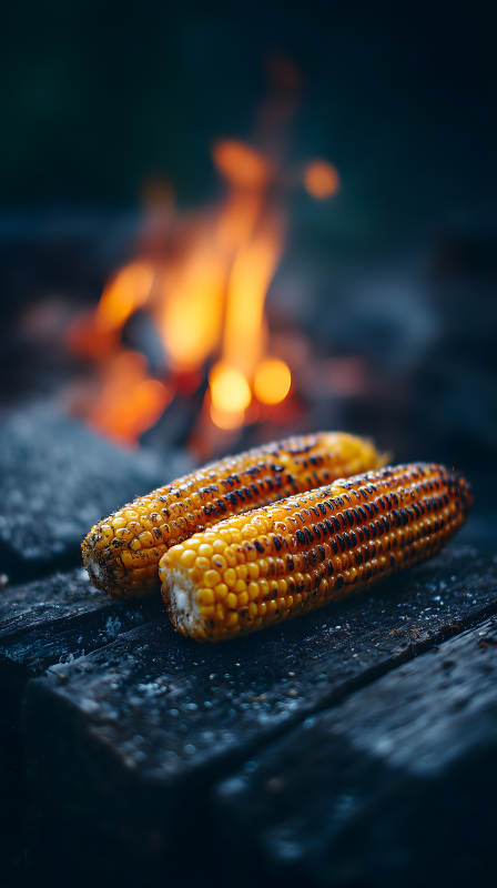 烤玉米篝火夜图片