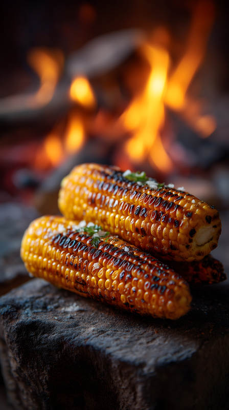 烤玉米特写火光映衬美味图片