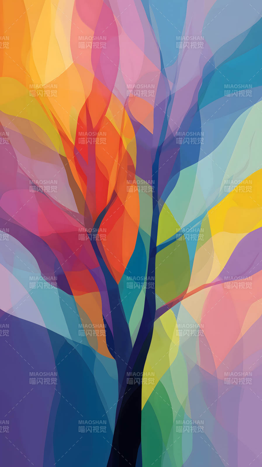 彩色树木抽象画图片