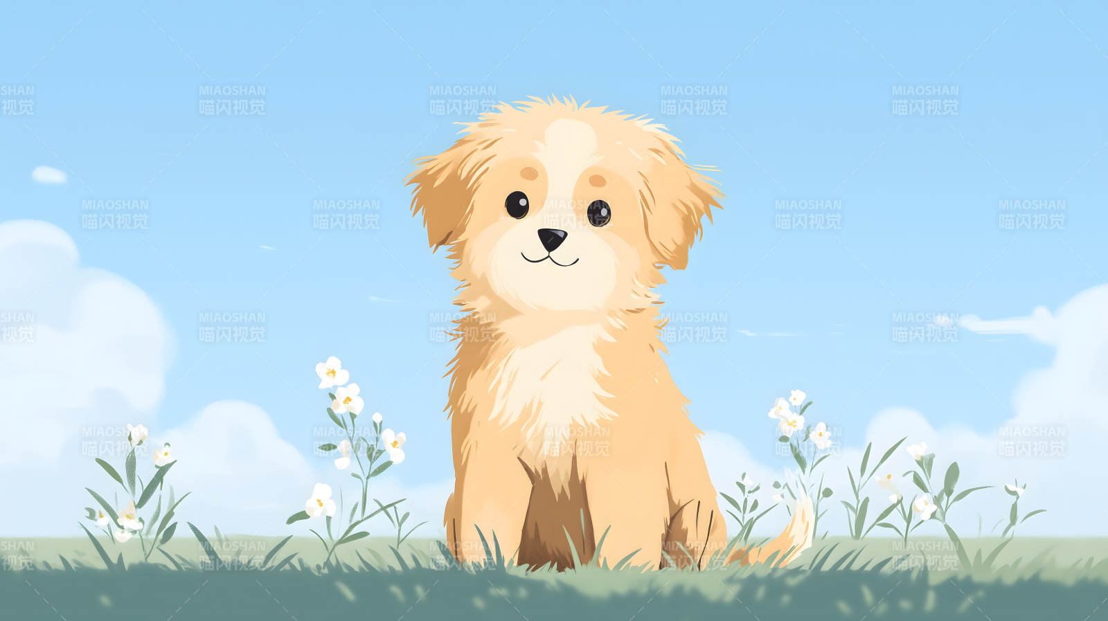 可爱小狗在草地上图片