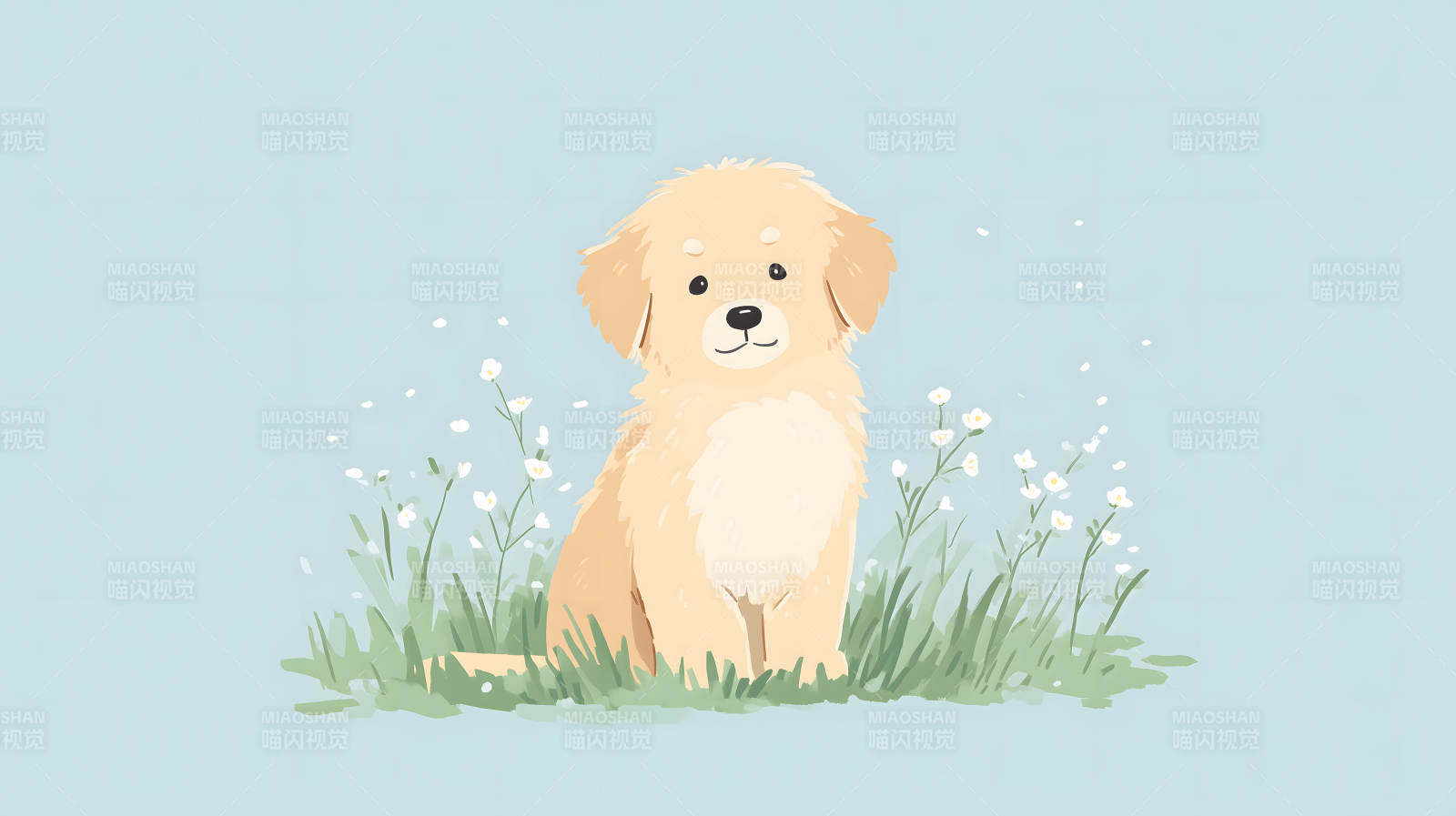 可爱小狗草地赏花图片