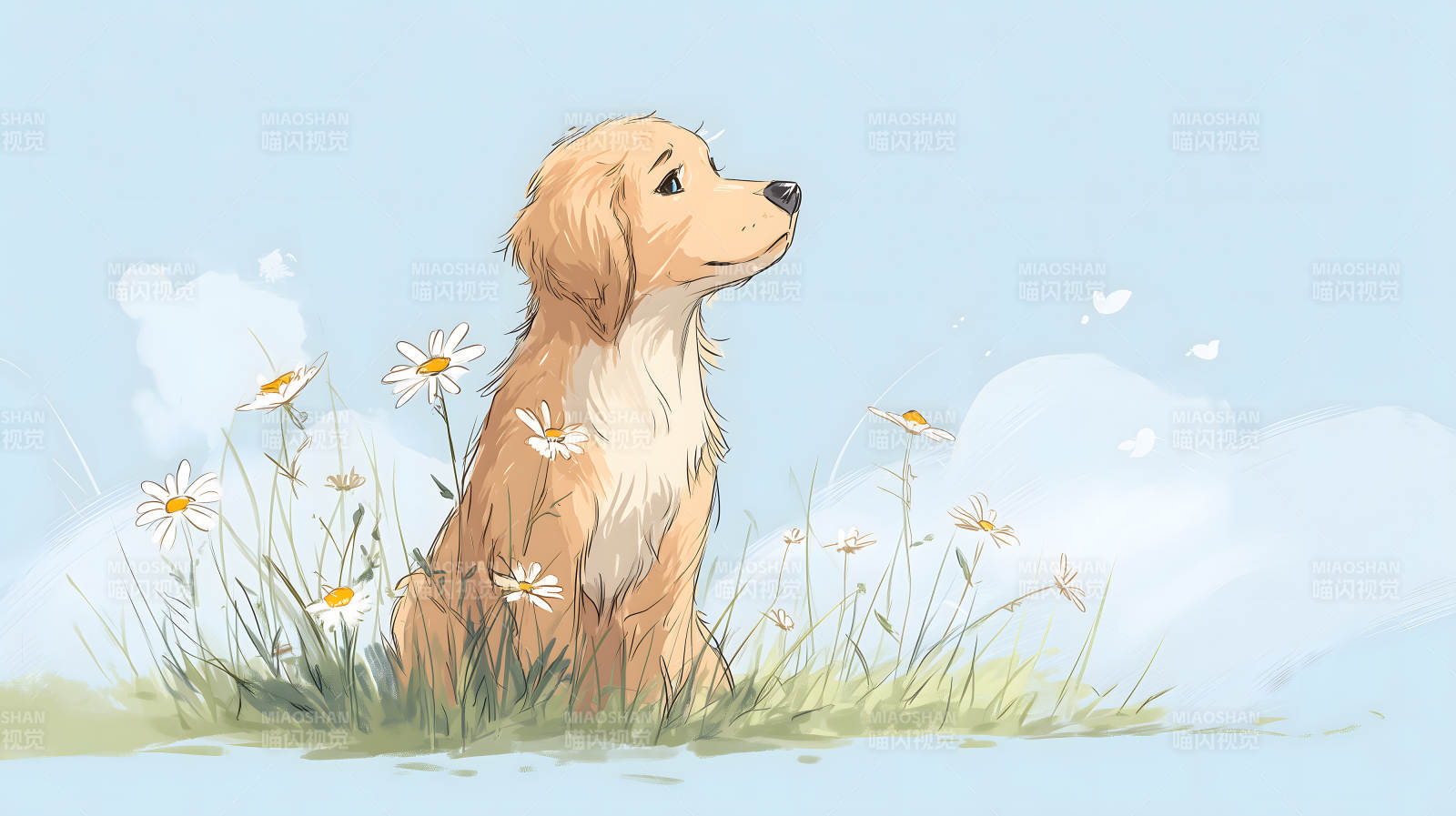 小狗凝望天空图片