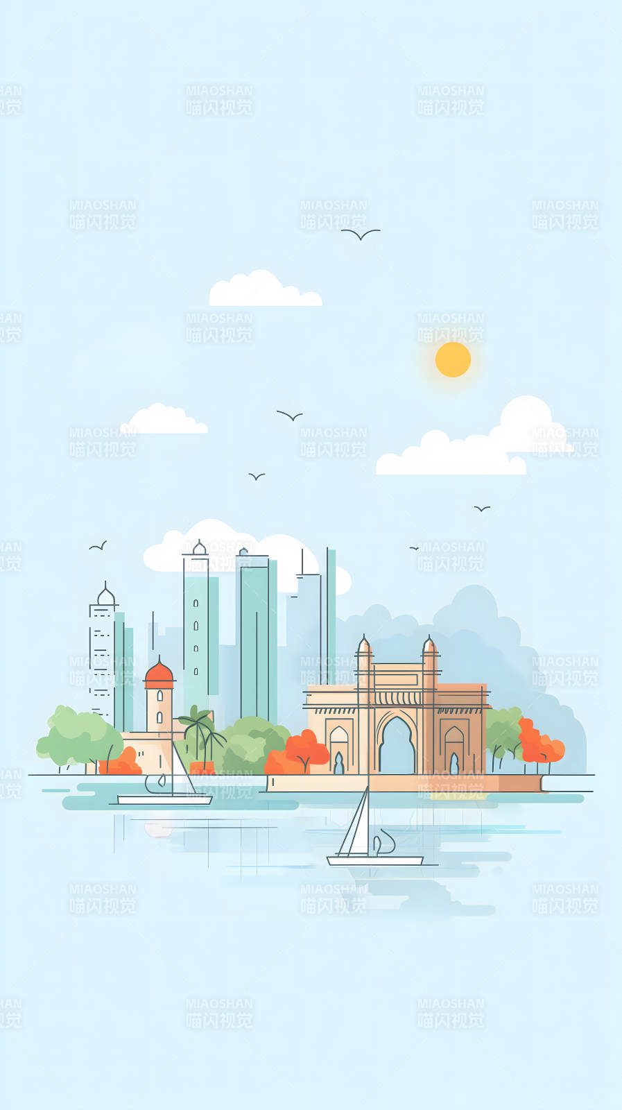孟买城市风景插画图片