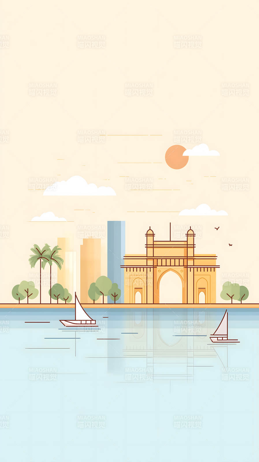 孟买风景简约插画图片
