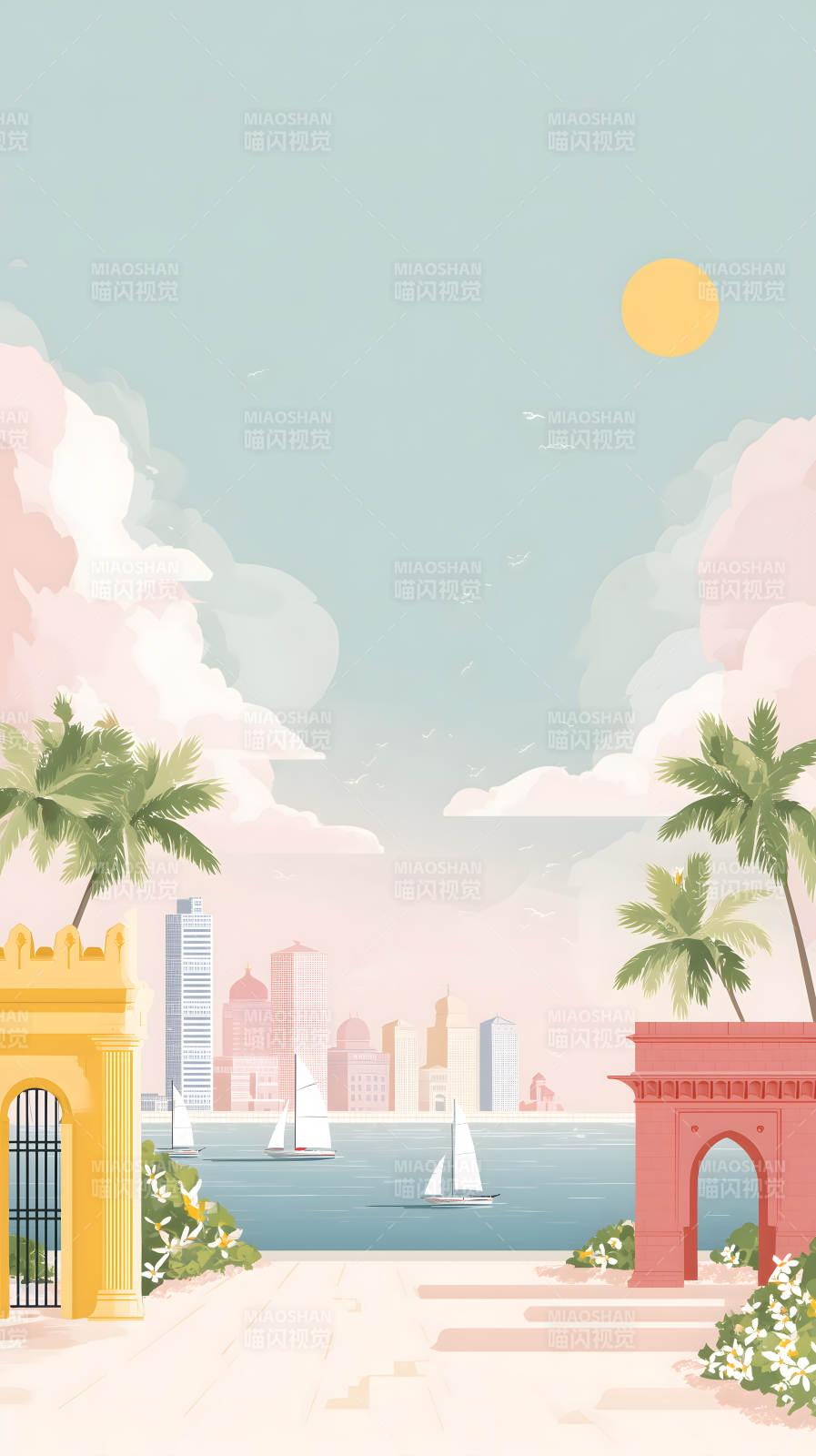 海边城市风光惬意景色图片