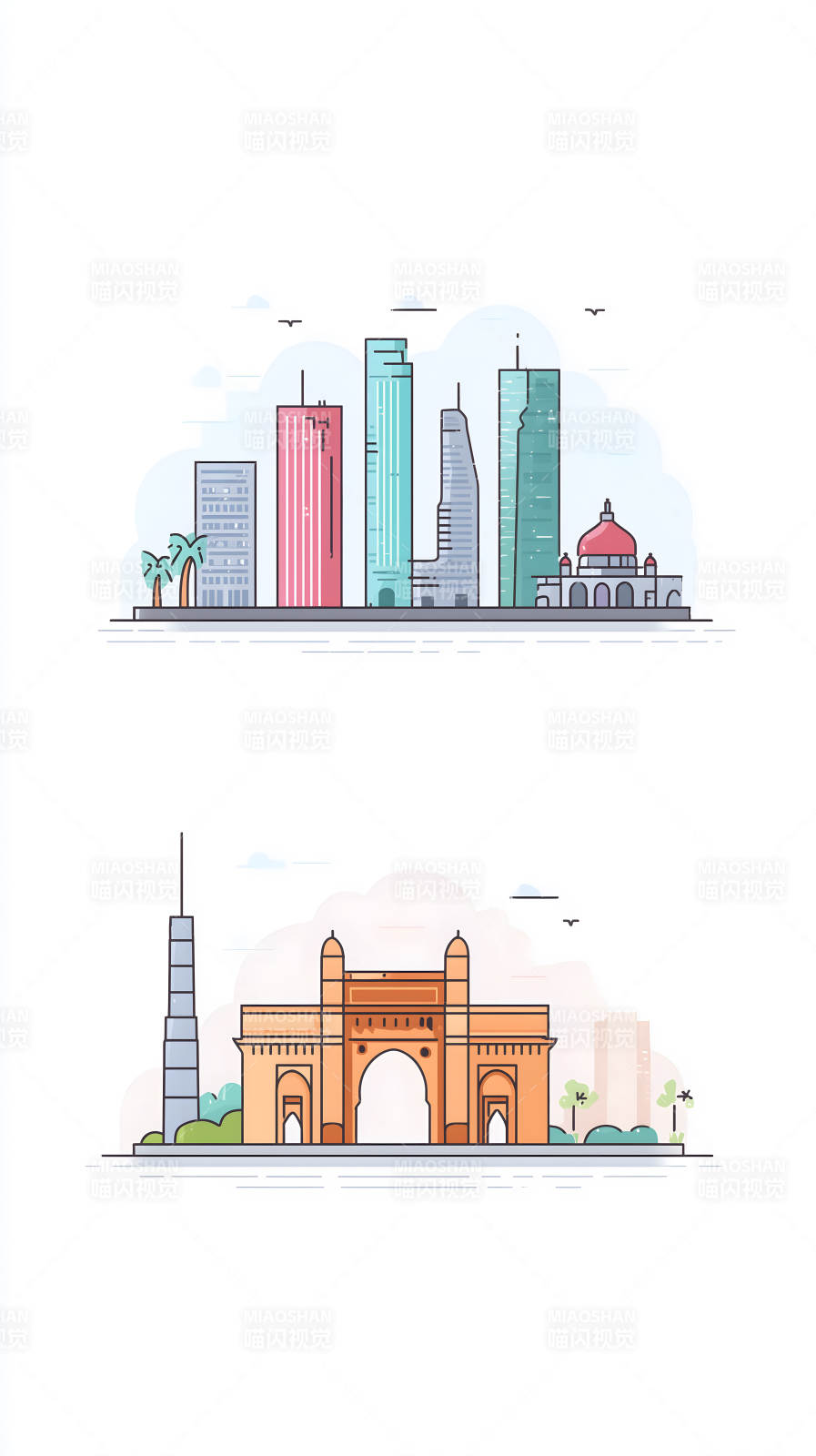 城市地标卡通风格图片图片