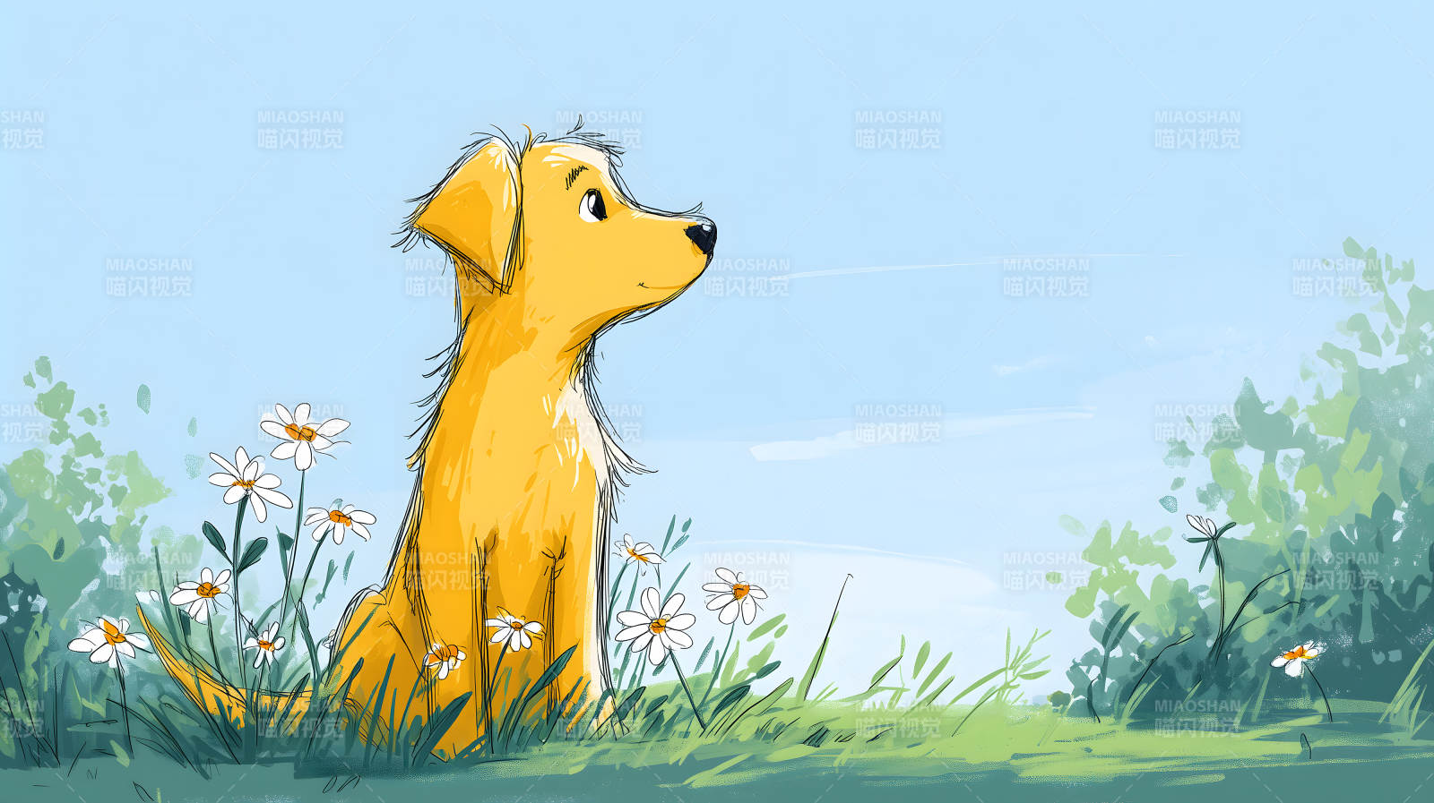 金毛狗在草地中玩耍图片