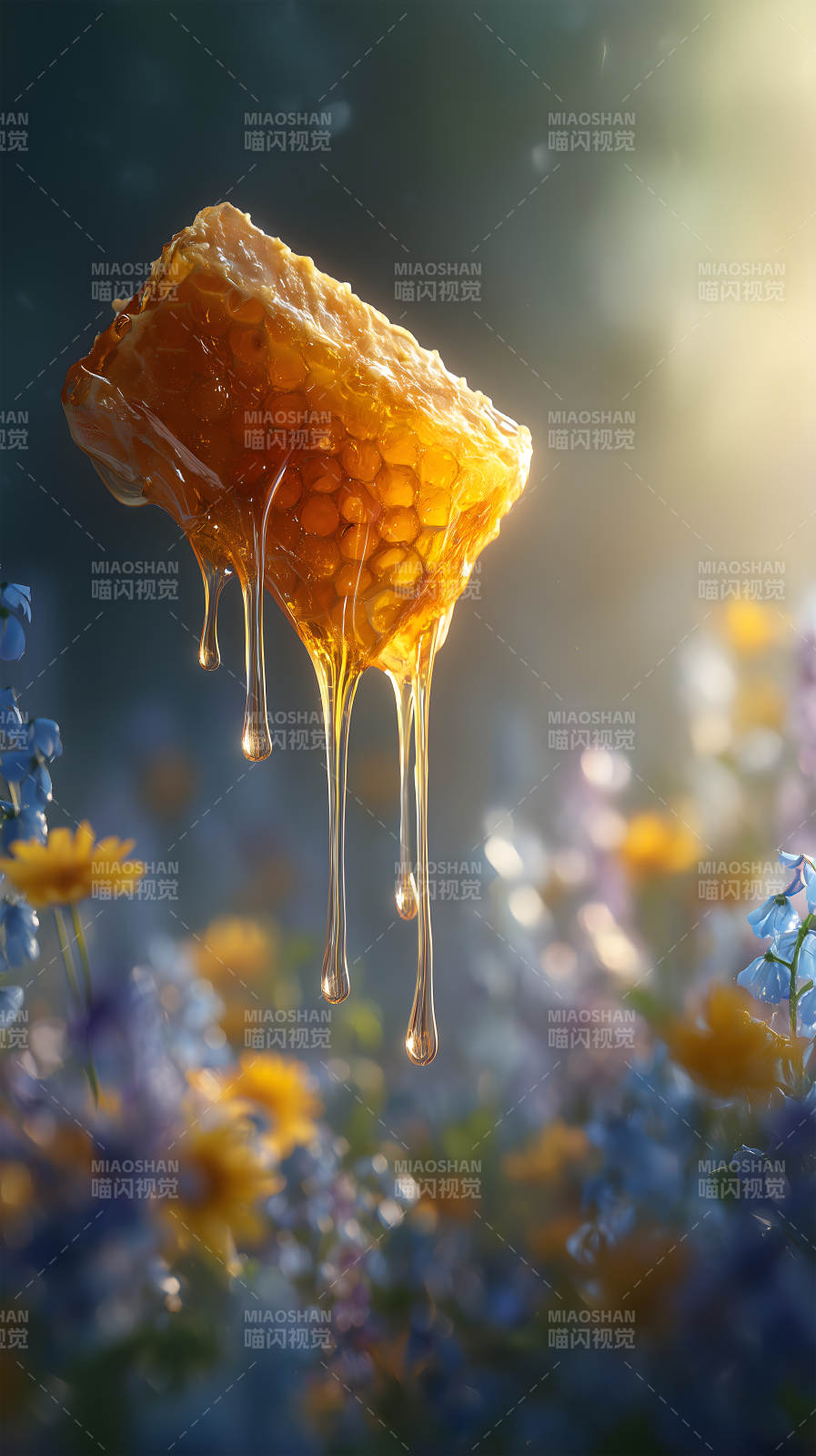 蜂蜜滴落花丛图片