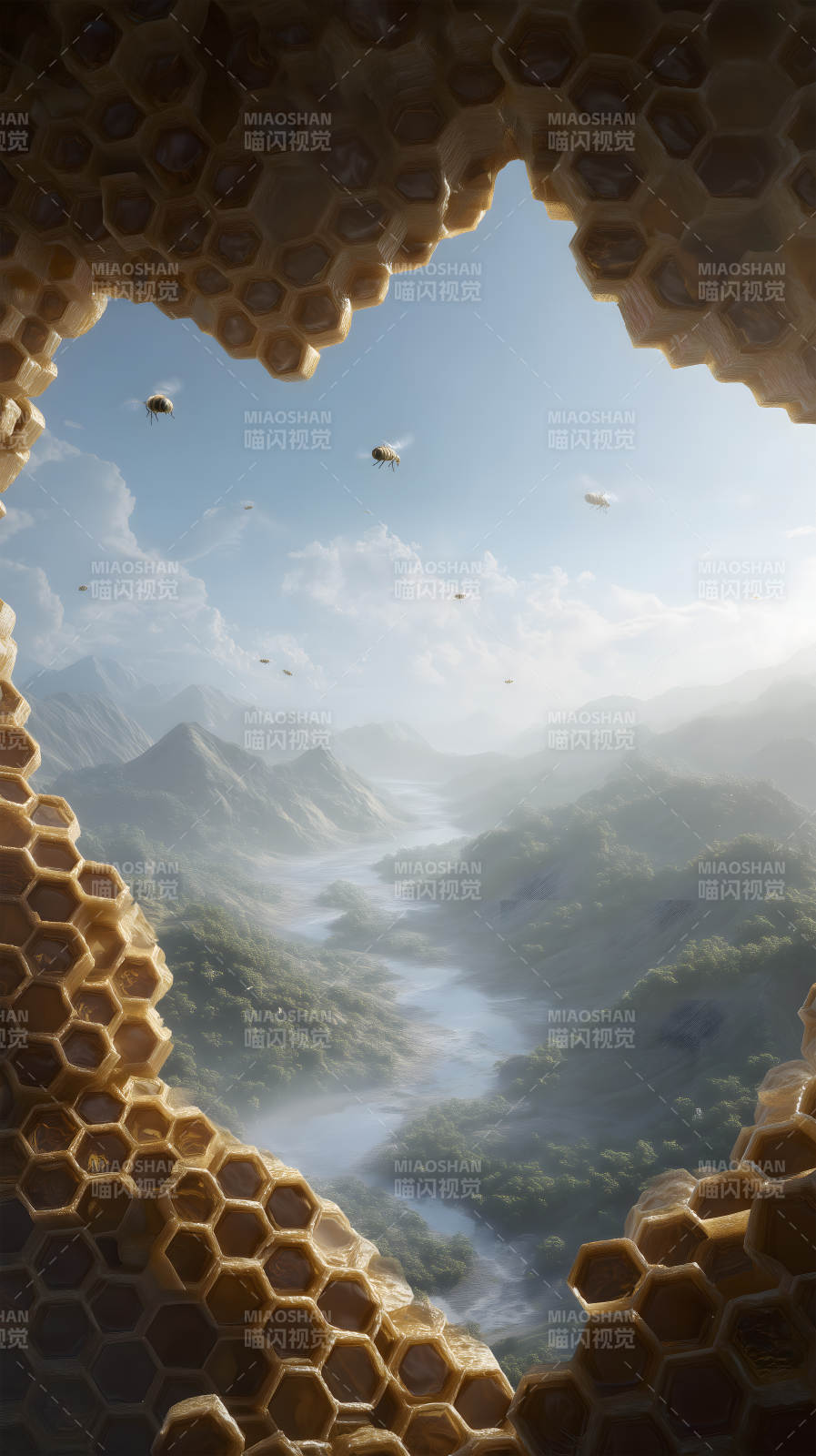 蜂巢远景群山云雾图片