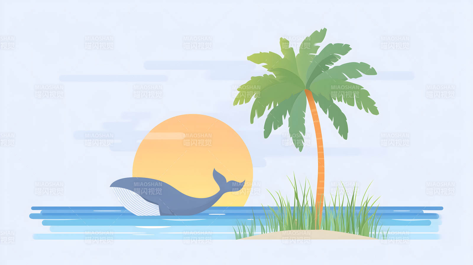 海滩鲸鱼和椰树图片