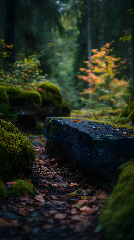 森林里的石头和落叶图片