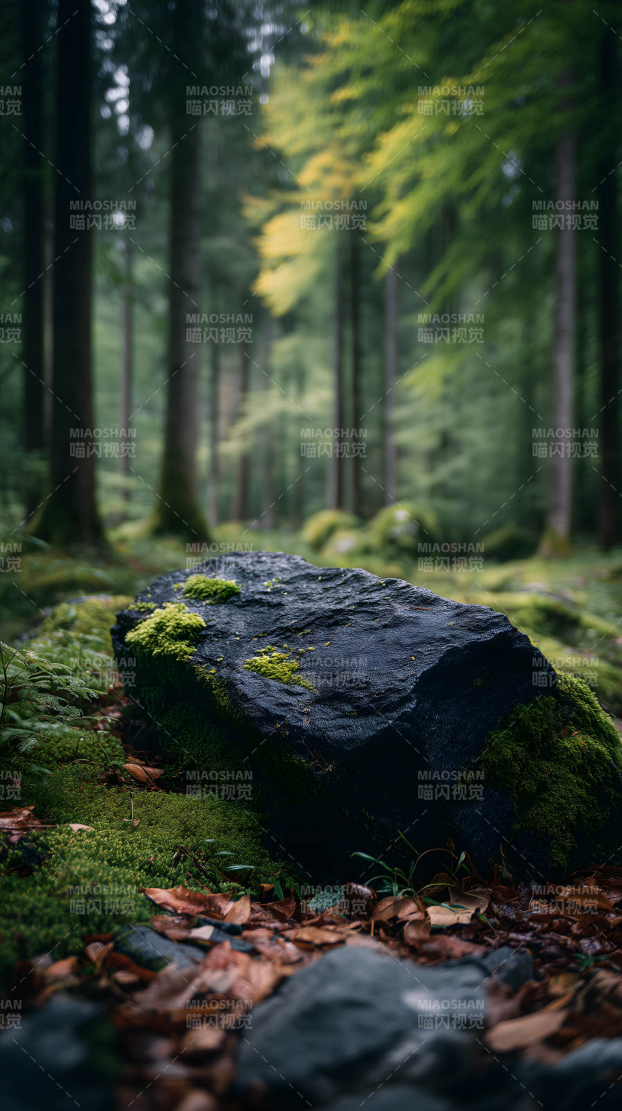 森林巨石苔藓葱茏图片