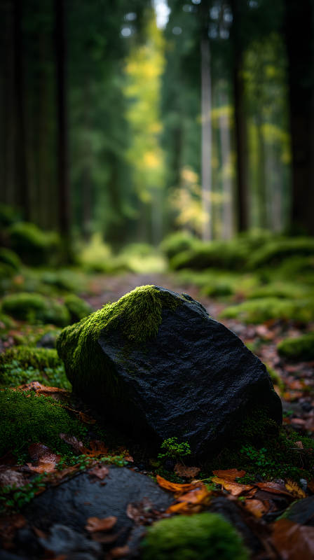 森林深处巨石苔藓图片