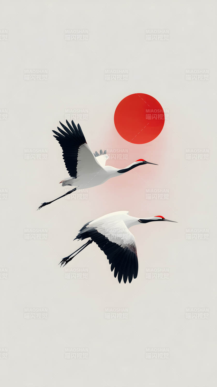 鹤飞旭日图图片