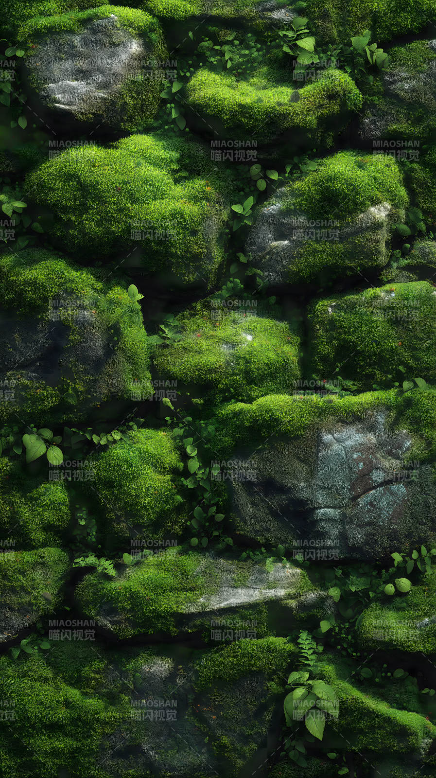 苔藓覆盖的石墙图片