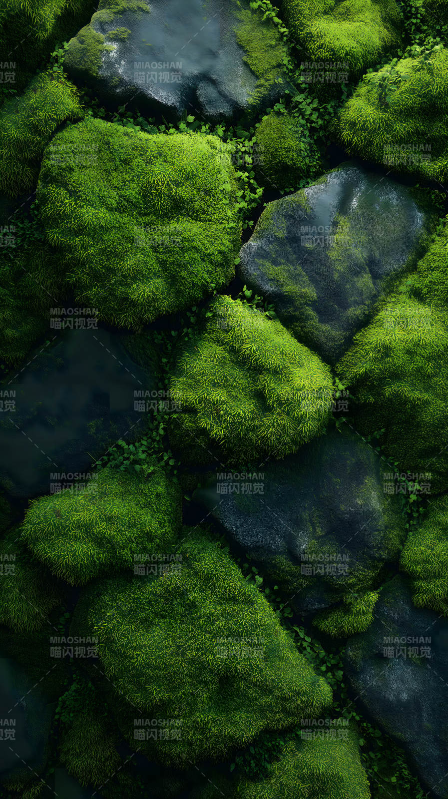 苔藓岩石绿意盎然图片