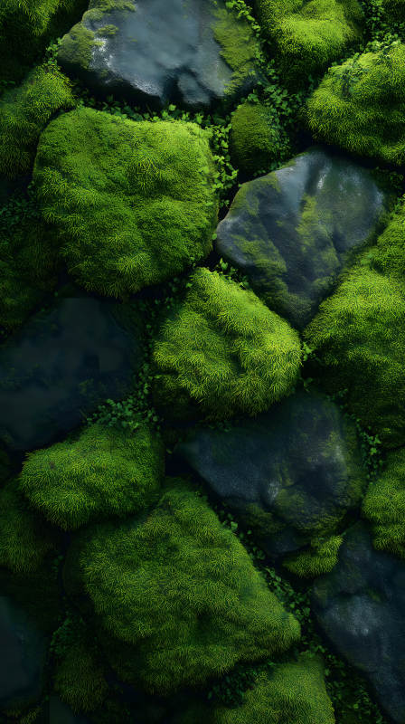 苔藓岩石绿意盎然图片