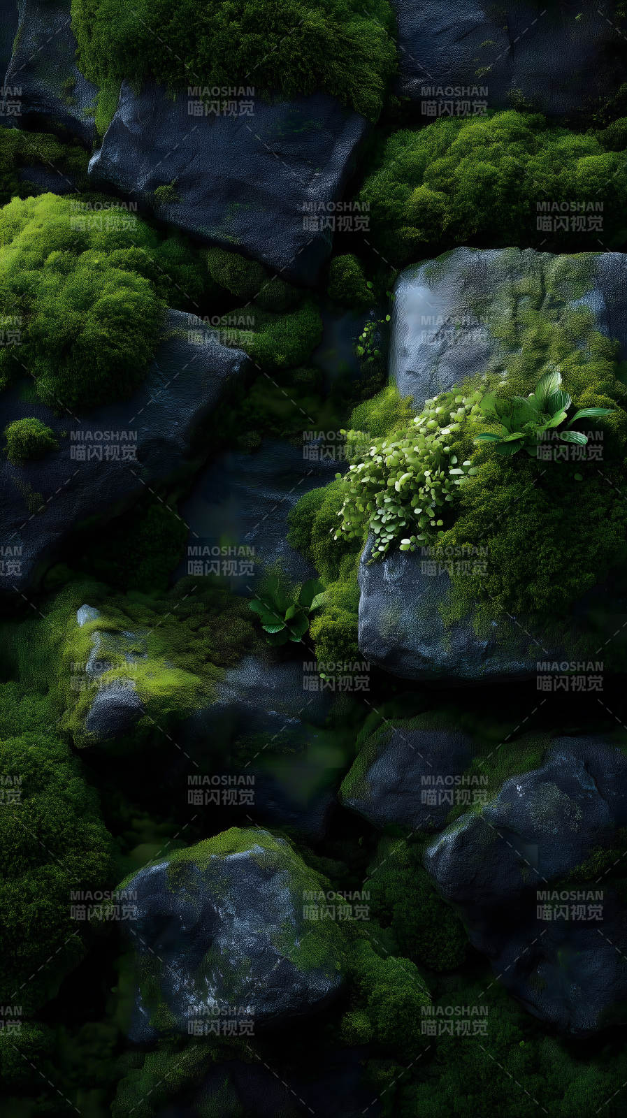 岩石苔藓生机盎然图片