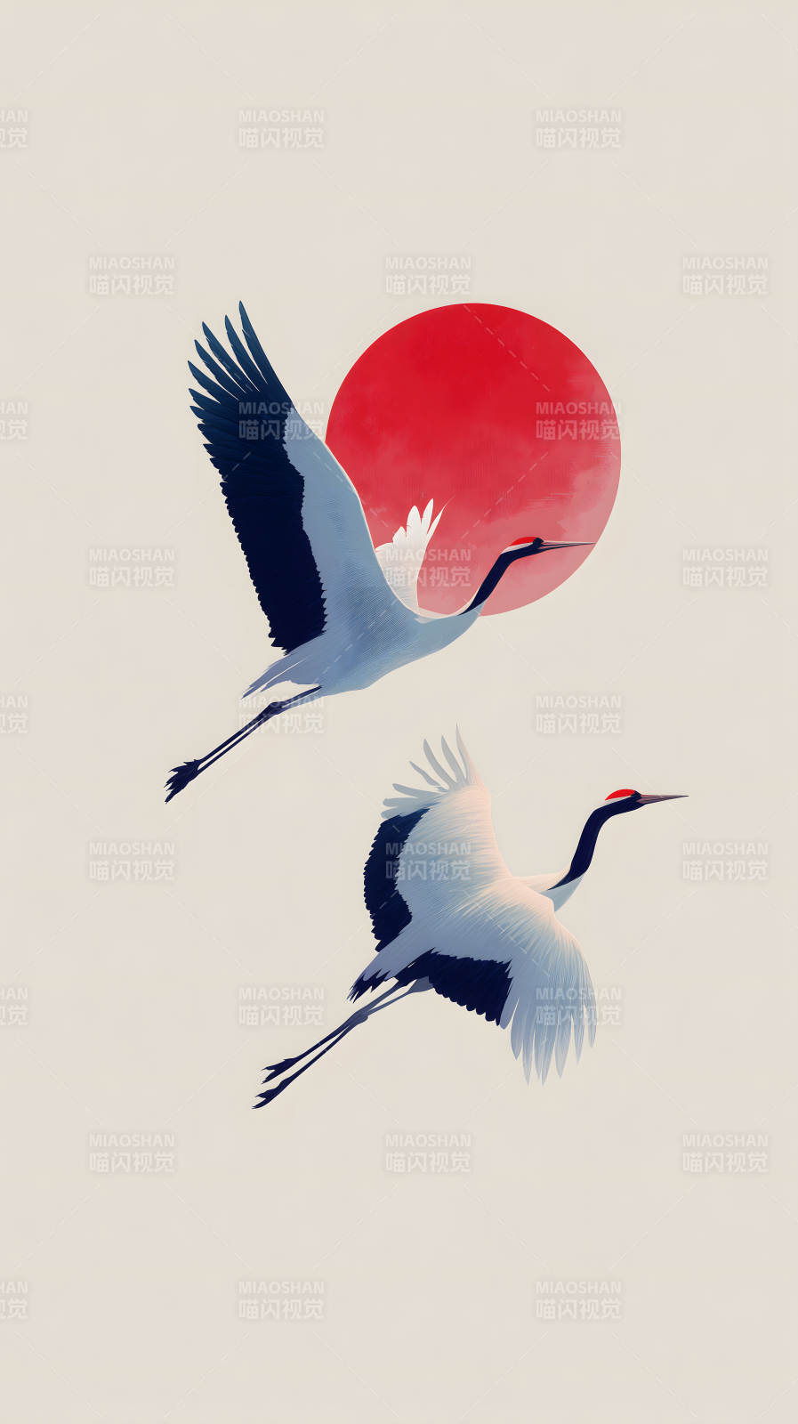 鹤舞红日东升图片