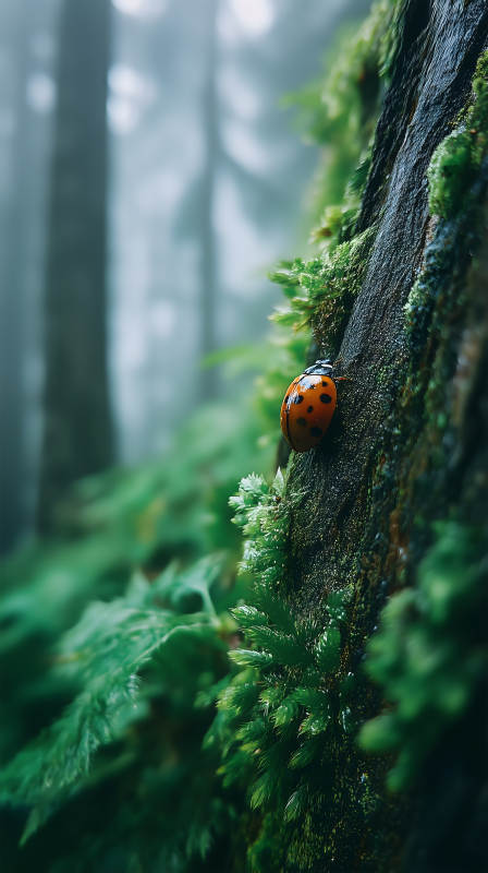 瓢虫爬树青苔覆盖图片