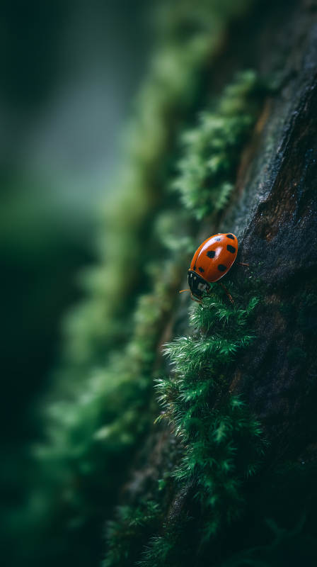 瓢虫停在苔藓上图片