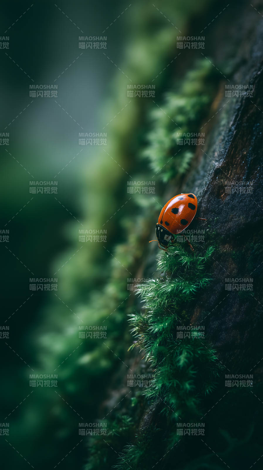 瓢虫停在苔藓上图片