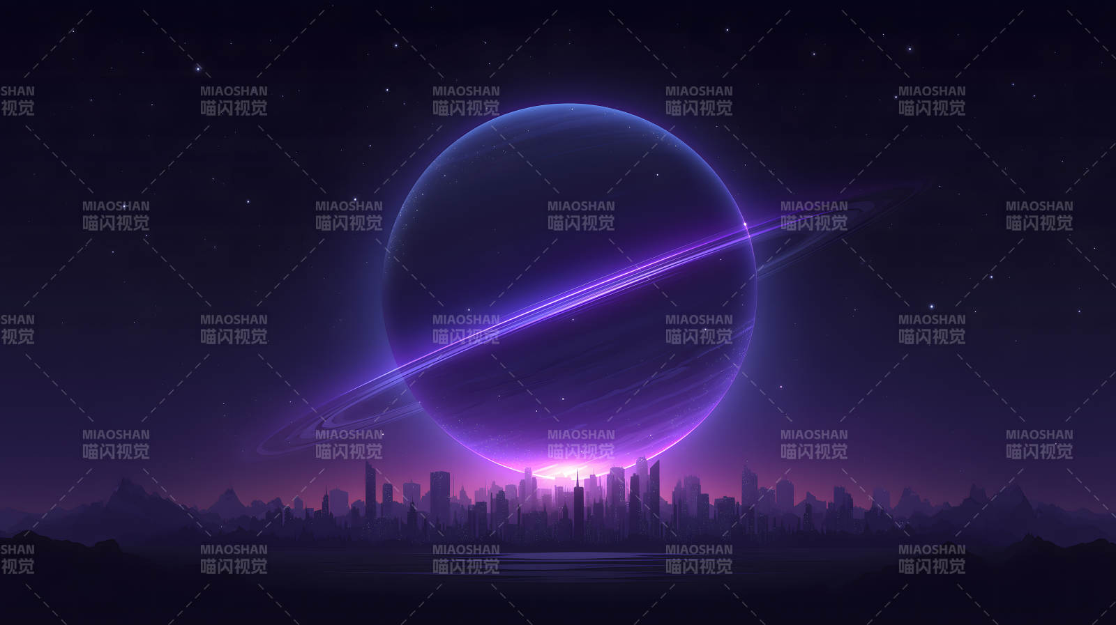 星空下的都市与行星图片